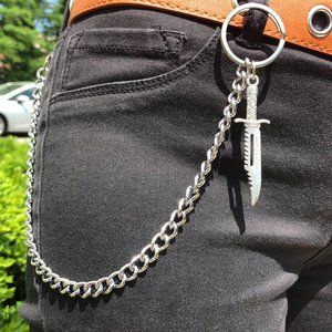 Chunky Big Knife Sword O Rings Cuban Punk Rock side Wallet waist chain belt 15"